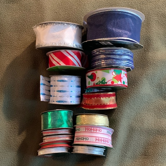 various Other - Lot of 15 Christmas ribbons. Not all entire rolls. See pictures for variety.